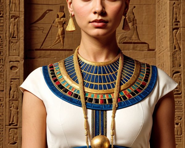 Ancient Egyptian Costume with Ornate Headdress and Jewelry