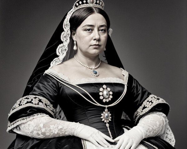 Elegant Woman in Black Gown with Tiara and Gloves