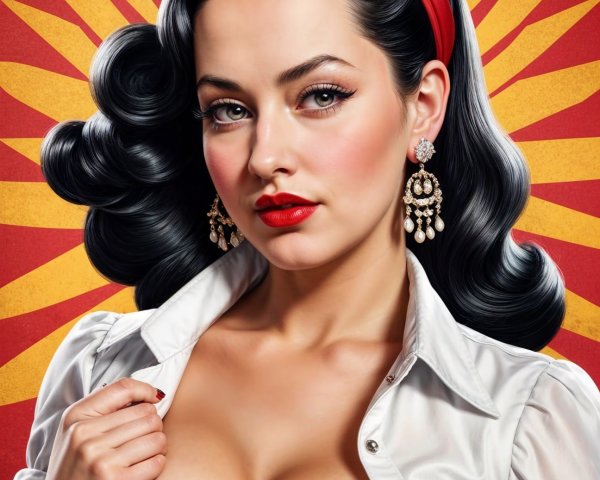 Glamorous Woman in Retro Waves with Bold Makeup