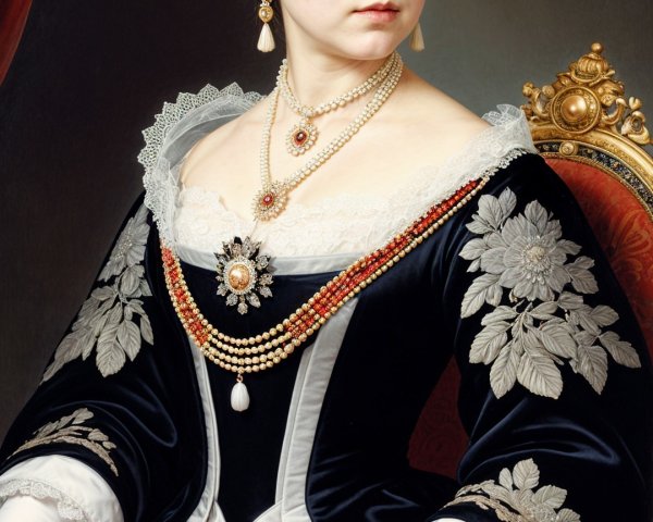 Regal Portrait of a Figure in Black and Red Gown