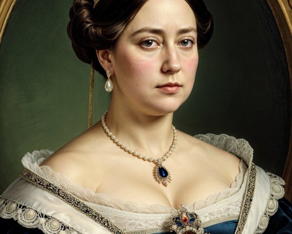 Regal Portrait of Woman in Elegant Blue Gown