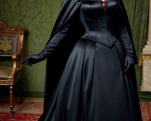 Elegant Woman in Black Gown with Regal Accessories
