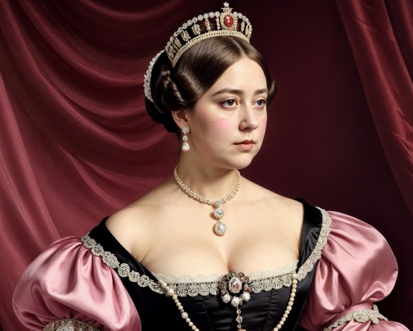Regal Woman in Lavish Gown with Elegant Accessories