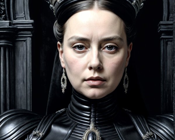 Portrait of a woman in an elaborate black outfit