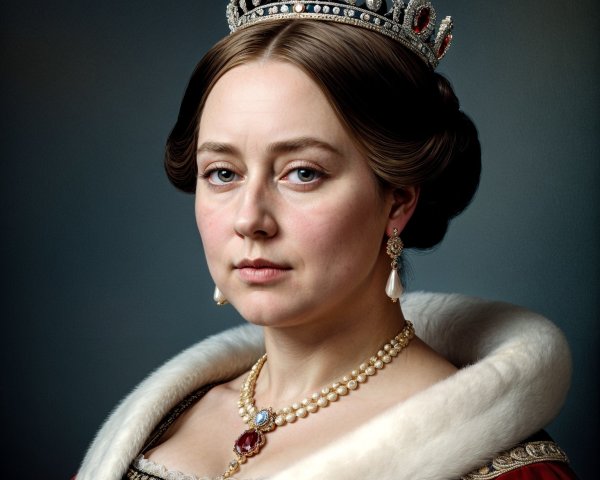 Regal Woman in Luxurious Crown and Elegant Gown