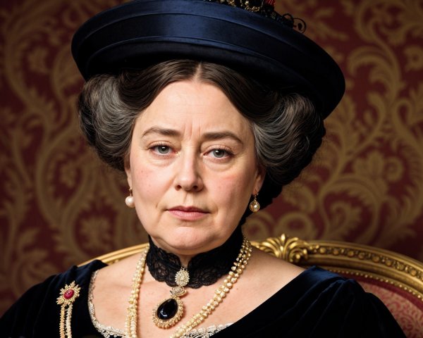 Victorian Woman in Elegant Attire in Ornate Room