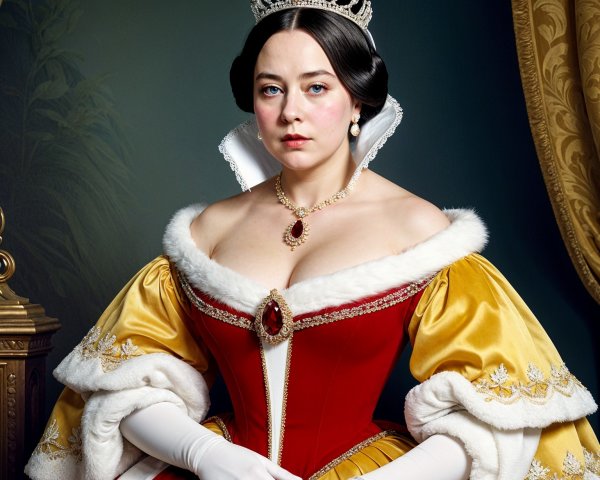 Regal Figure in Opulent Red and Gold Gown