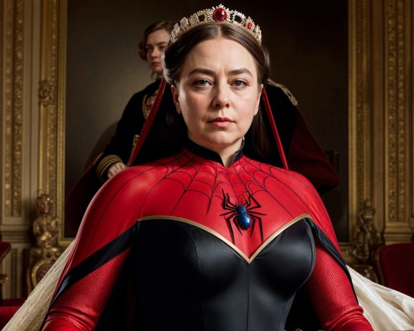 Woman in Red and Black Spider-Themed Costume in Palace