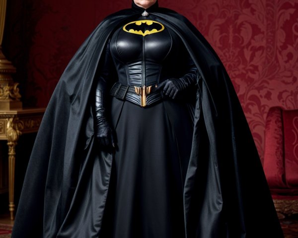 Batman-Inspired Gown with Cape and Regal Accessories