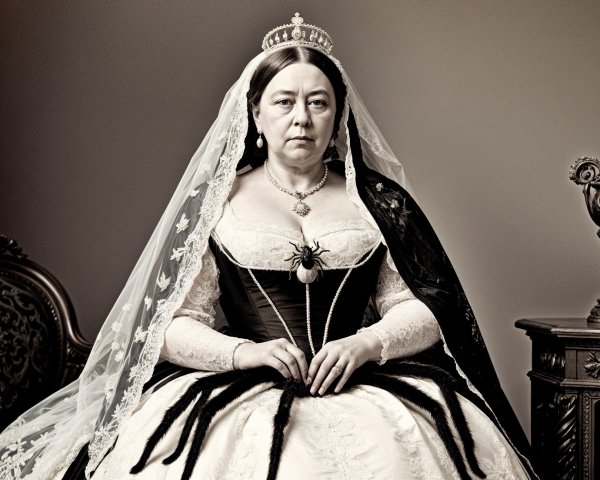 Regal Woman in Lavish Black and White Gown