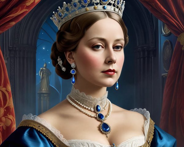 Elegant Young Woman in Sapphire Crown and Gown