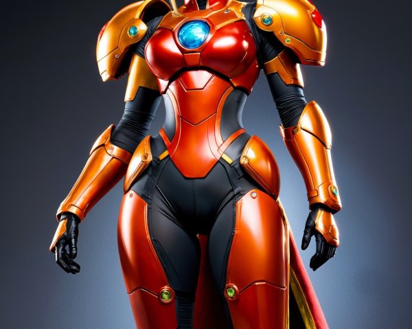 Female Character in High-Tech Orange Armor with Cape