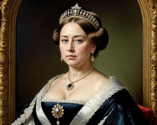 Regal Woman in Dark Gown with Elegant Jewelry