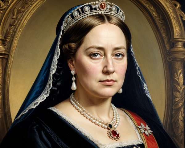 Regal portrait of a woman in crown and dark gown