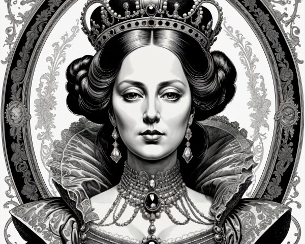 Regal Woman in Lavish Gown and Intricate Jewelry