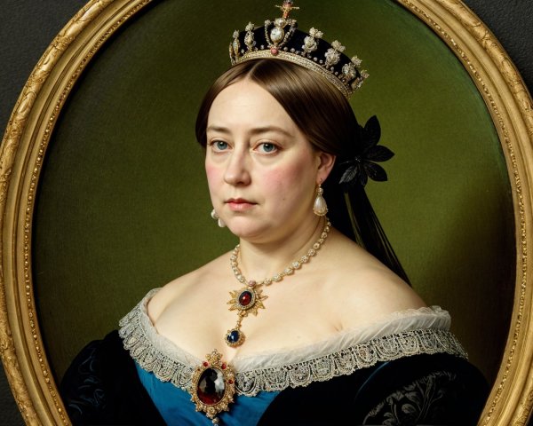 Regal Portrait of a Woman in Blue Gown and Crown