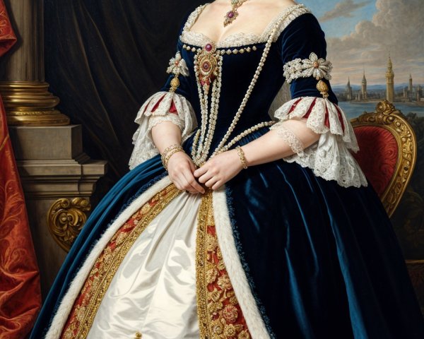 Regal Woman in Opulent Gown and Diamond Crown