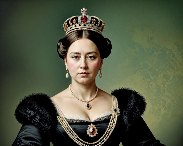 Regal Woman in Ornate Crown and Luxurious Dress