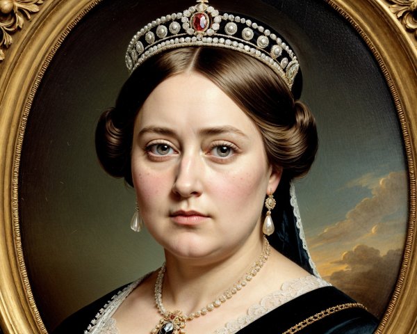 Regal Woman Portrait with Crown and Dark Gown