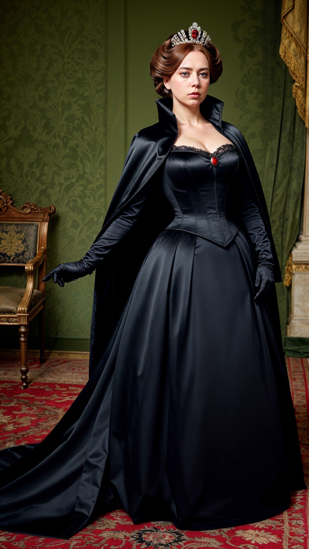 Elegant Woman in Black Gown with Regal Accessories