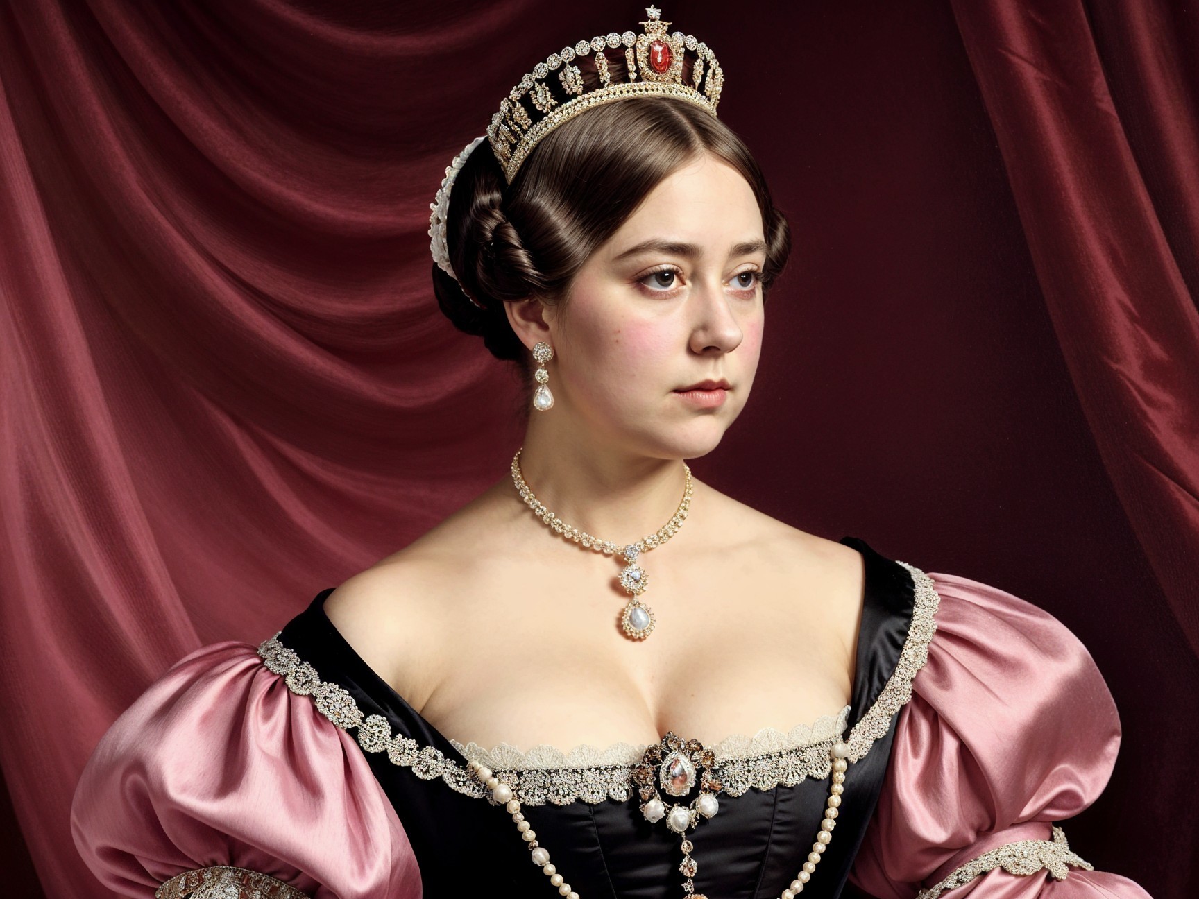 Regal Woman in Lavish Gown with Elegant Accessories