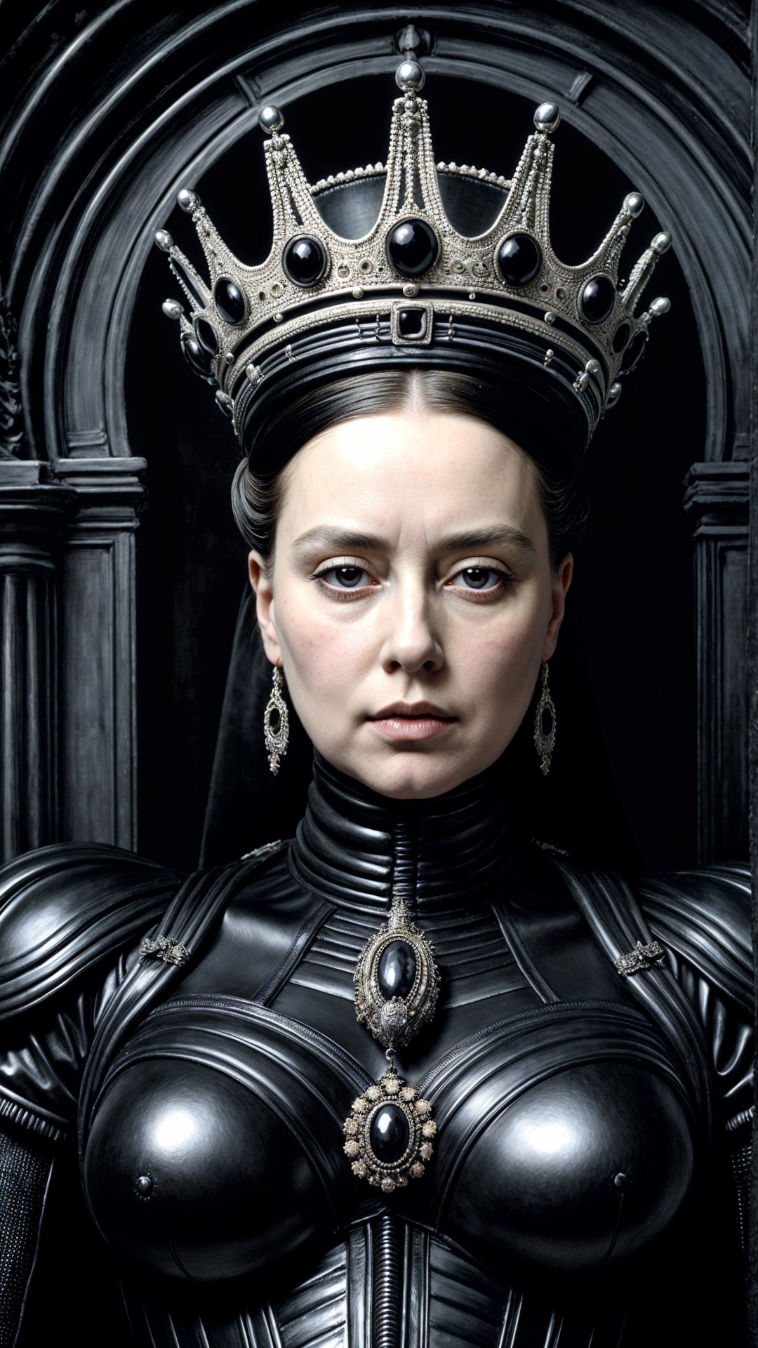 Portrait of a woman in an elaborate black outfit