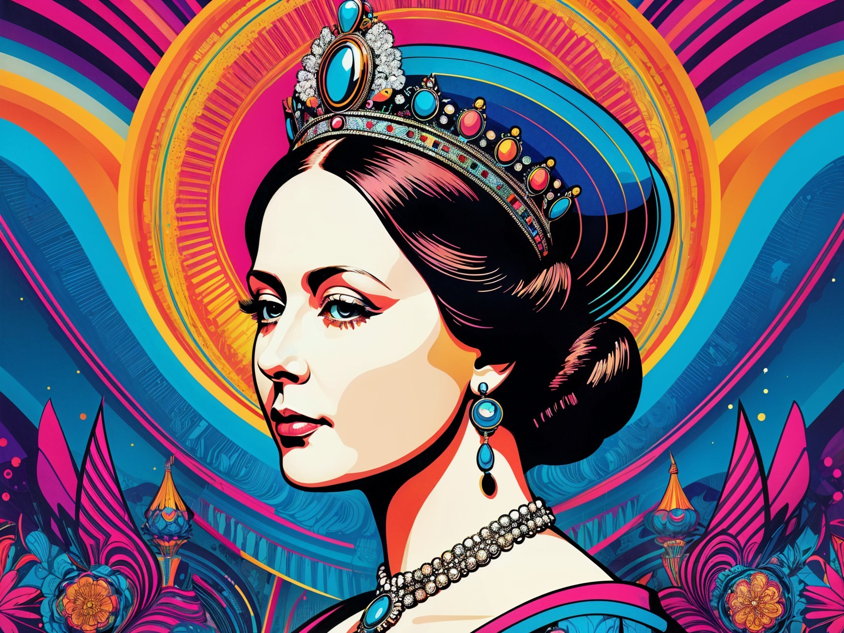 Vibrant Pop Art Illustration of a Woman in Profile