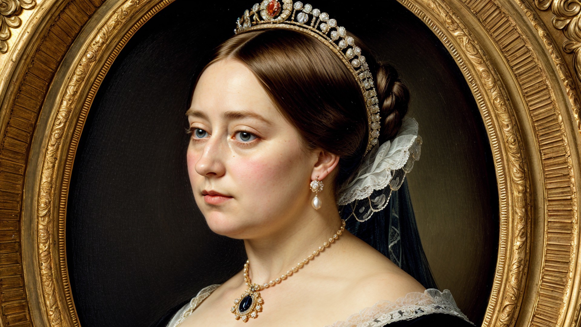 Formal portrait of a regal woman in elegant attire