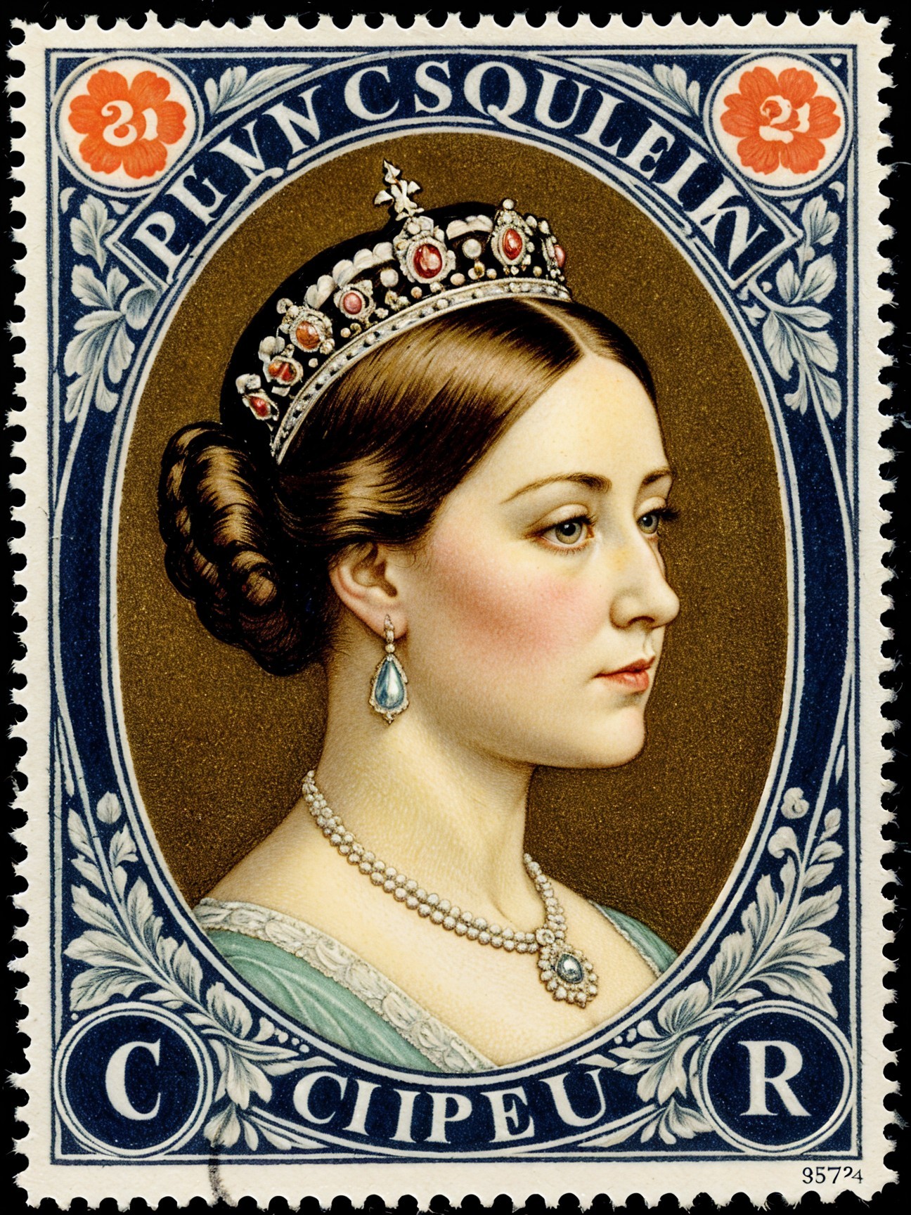 Vintage Postage Stamp of Regal Woman in Profile