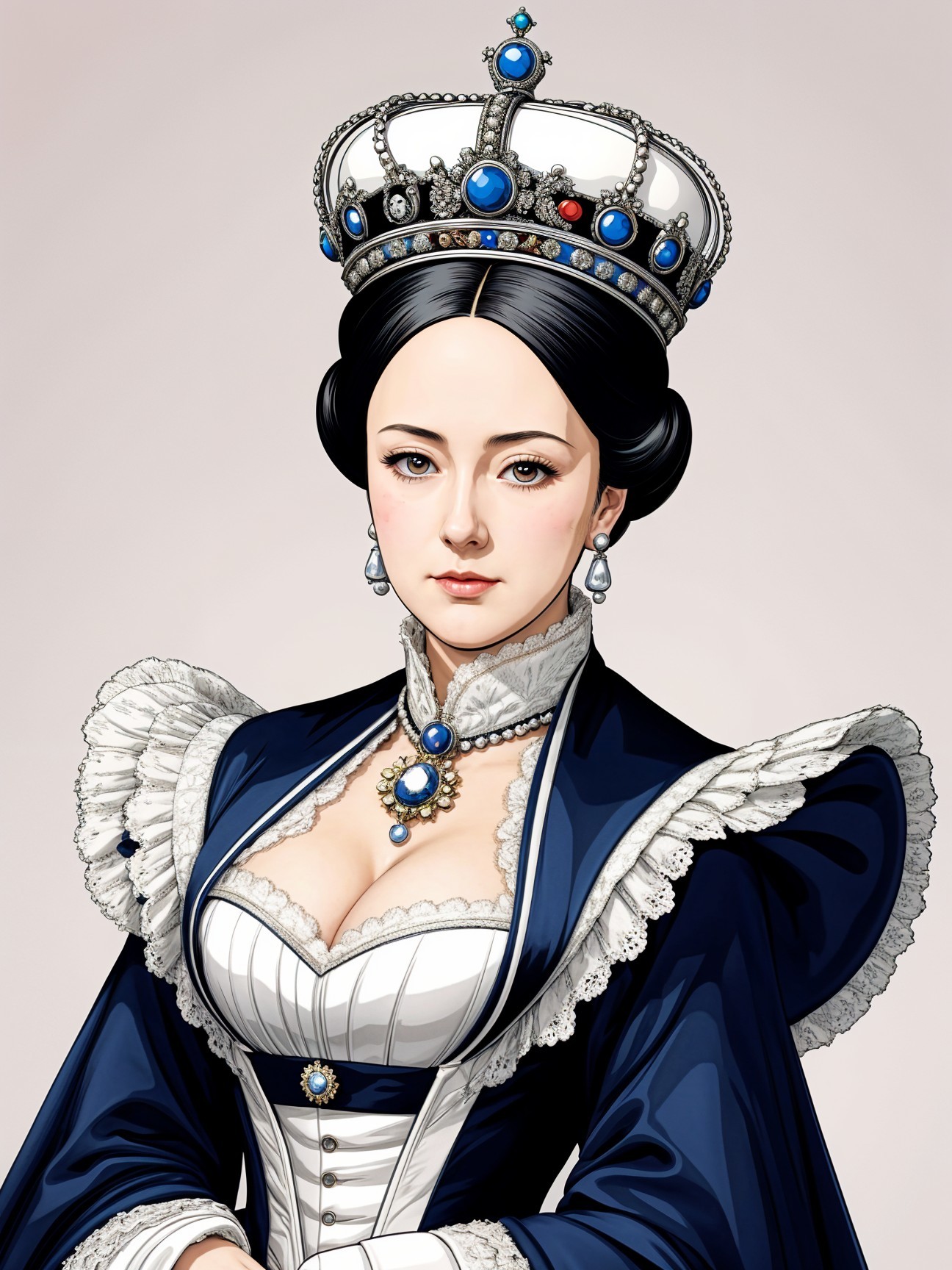 Regal Woman in Royal Gown with Ornate Crown
