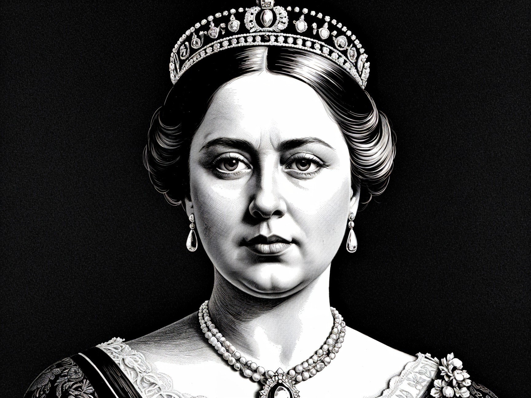 Regal Black and White Portrait of Noble Woman