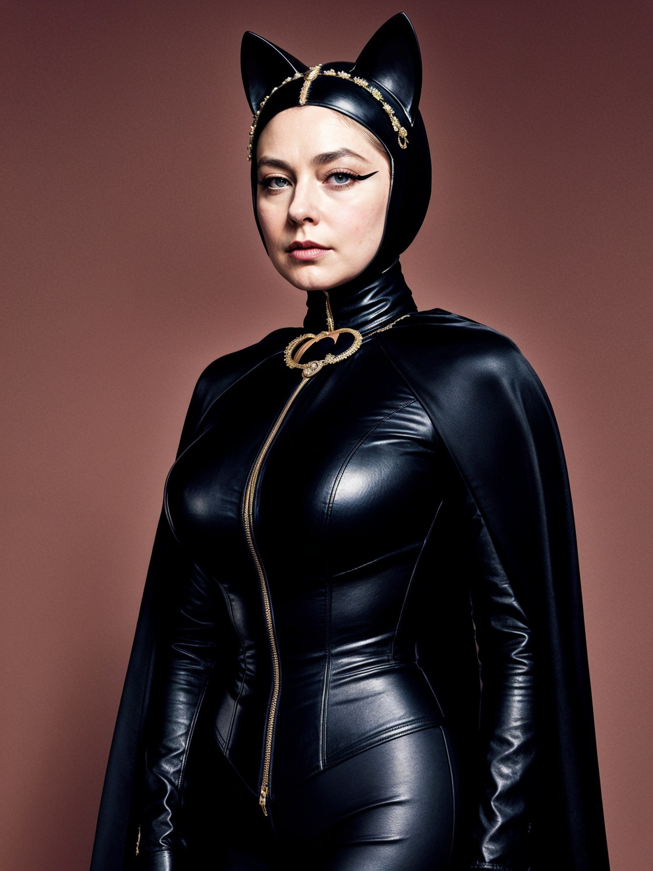 Confident Figure in Black Cat-Themed Costume