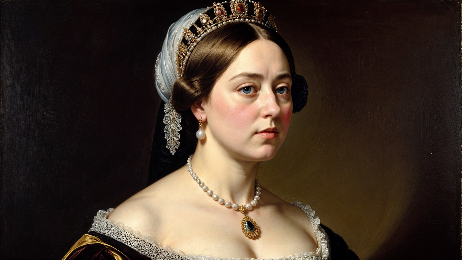 Regal Portrait of Woman in Lavish Historical Gown