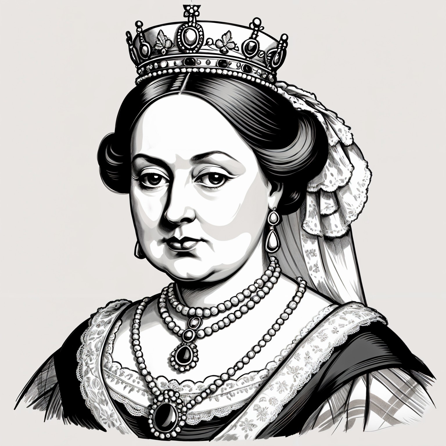Regal Illustration of a Queen in Monochromatic Style