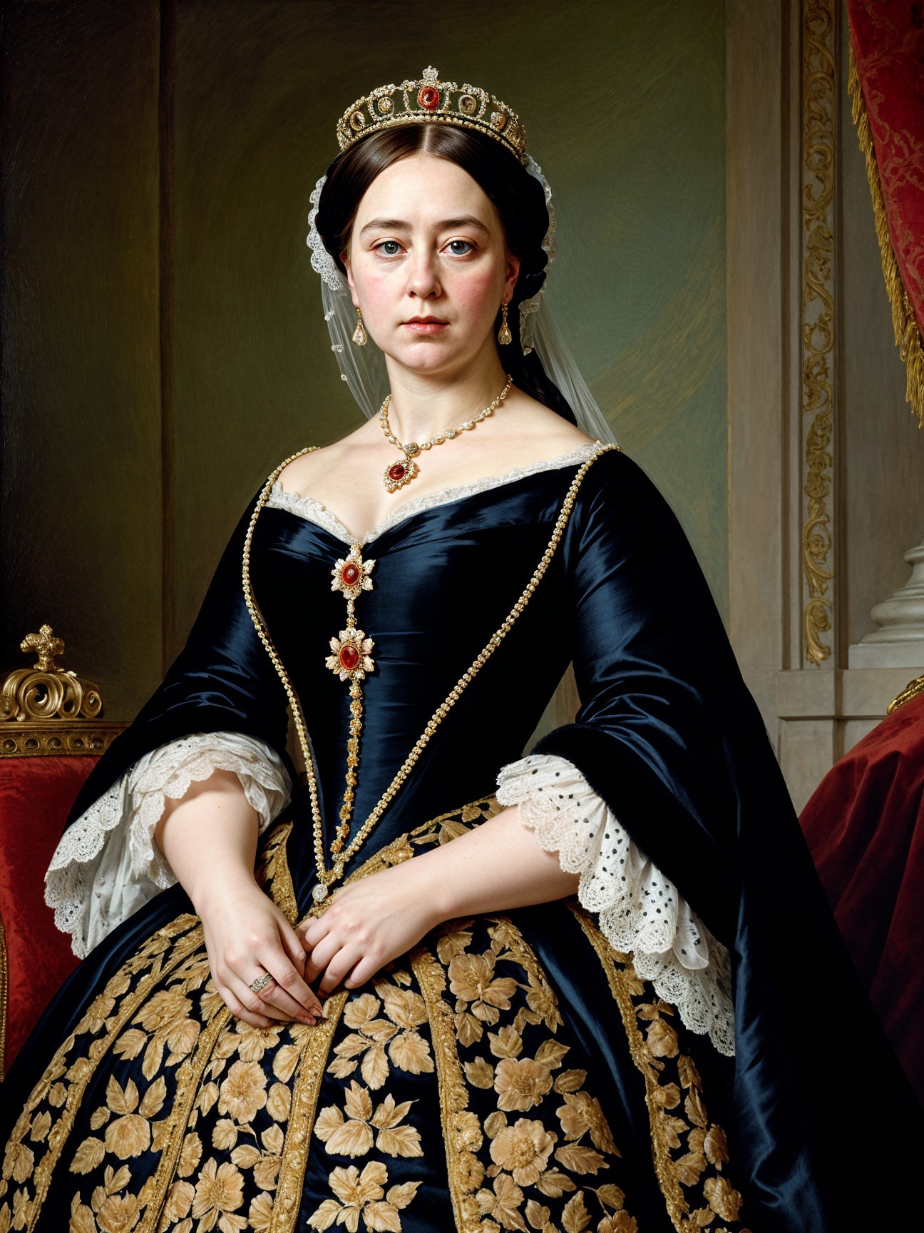 High-detail oil painting of young Queen Victoria