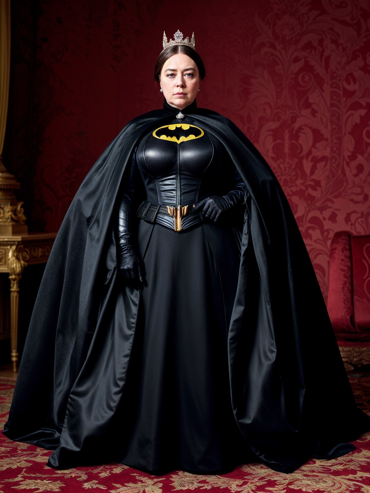 Batman-Inspired Gown with Cape and Regal Accessories