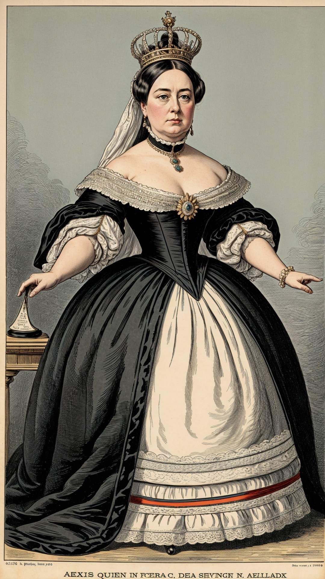 Regal woman in dramatic black gown with tiara