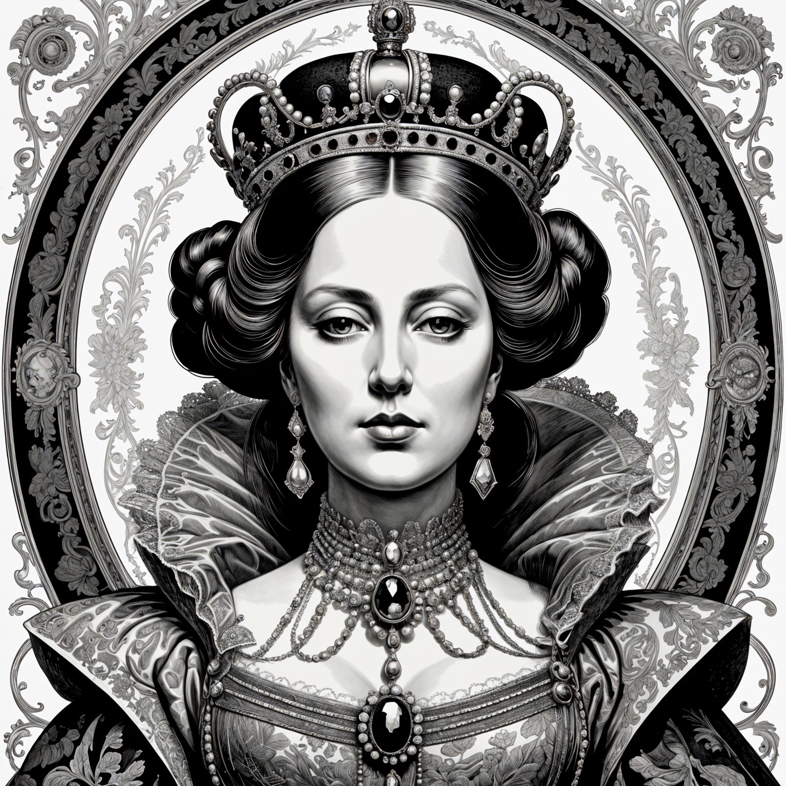 Regal Woman in Lavish Gown and Intricate Jewelry