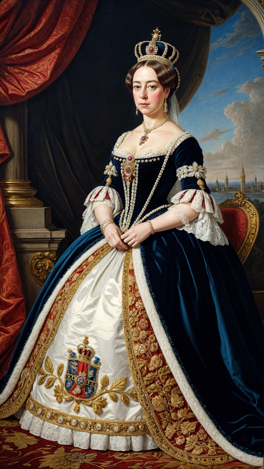 Regal Woman in Opulent Gown and Diamond Crown