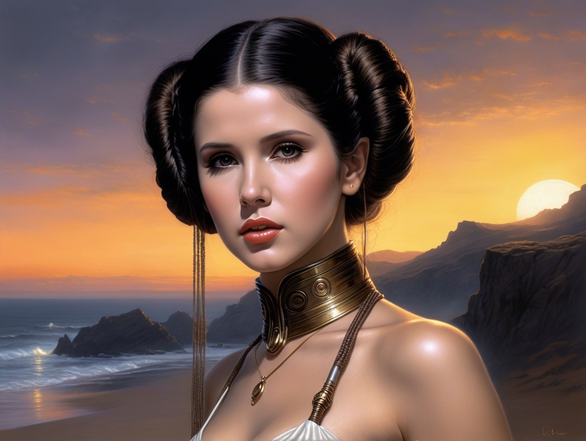 Portrait of a woman with space-themed bun hairstyle