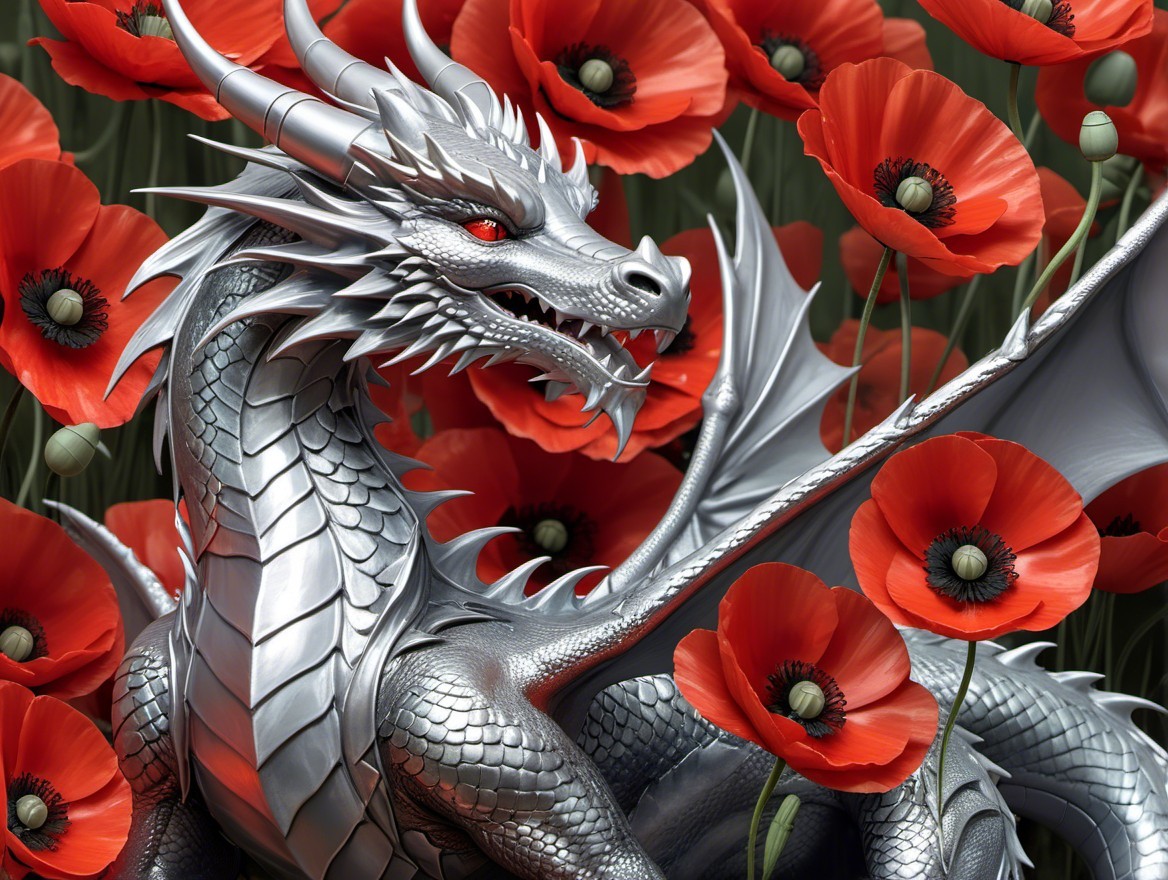 Silver Dragon in a Field of Red Poppies