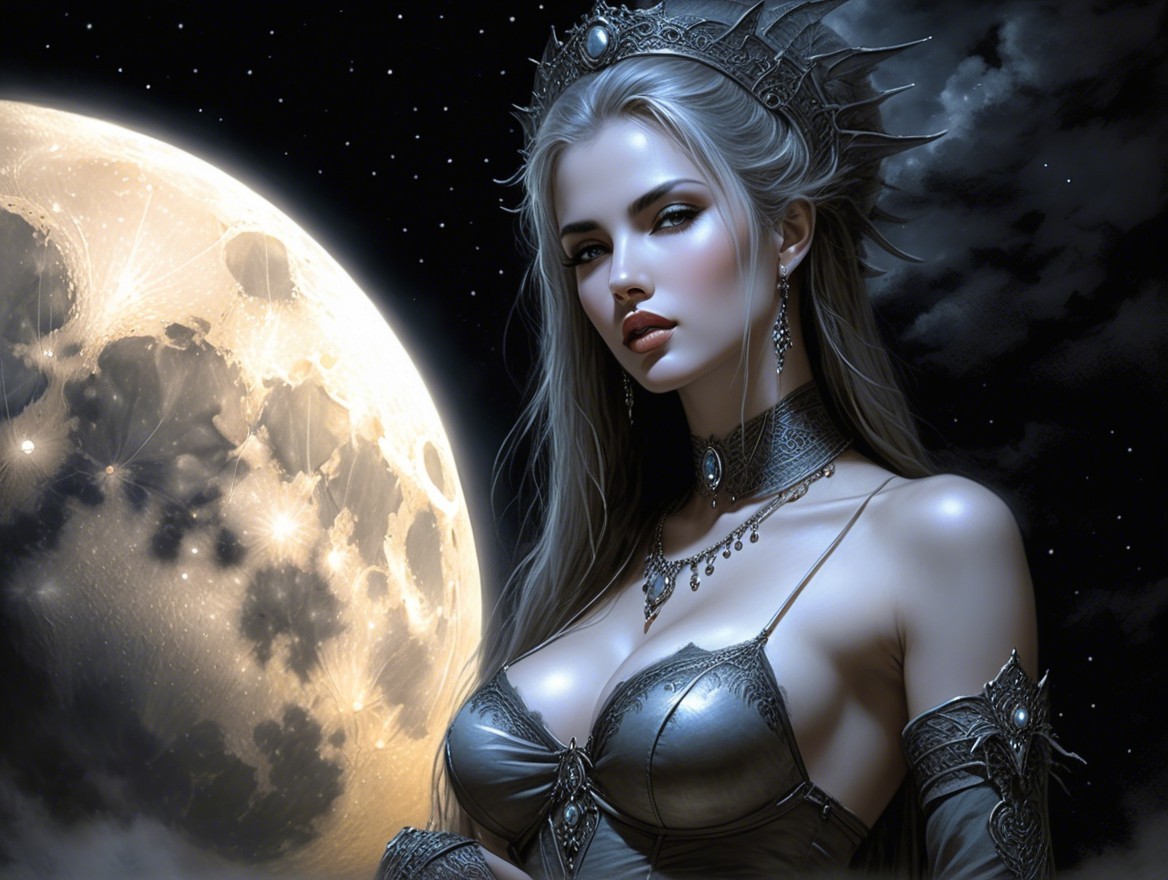 Figure in Silver Armor Under Moonlight Glow