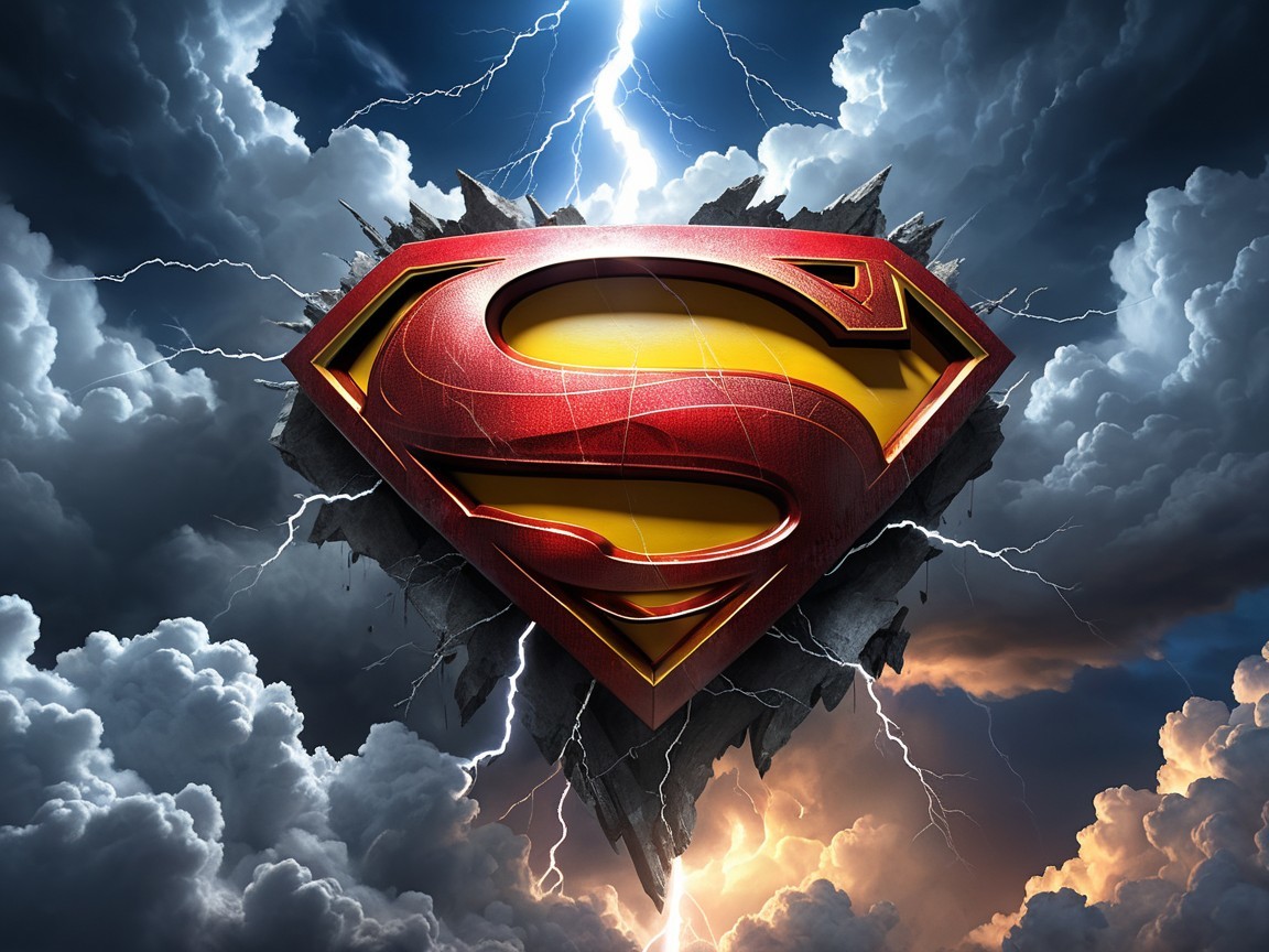 Metallic Red and Yellow Superman Emblem Breaking Rock