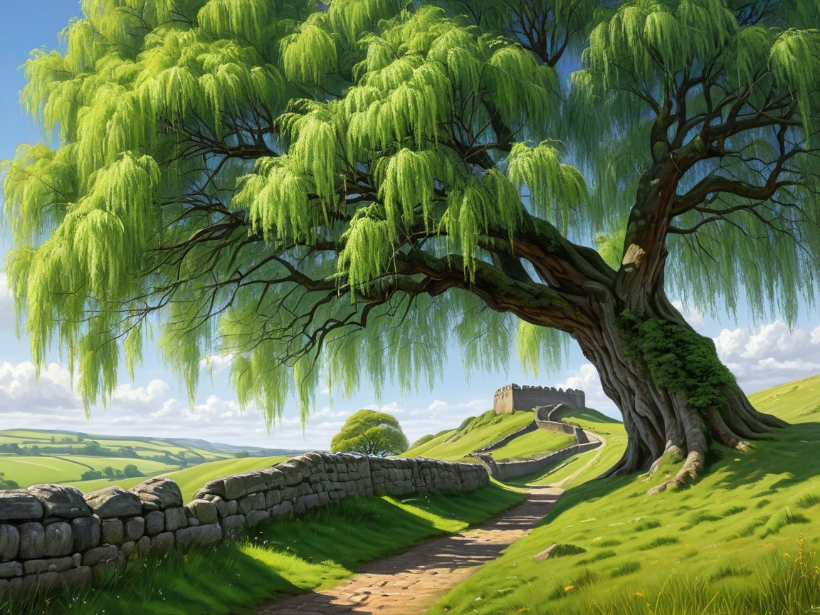 Majestic Tree and Ancient Ruins in Tranquil Landscape