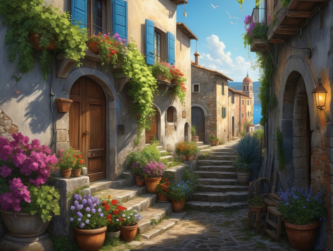 Charming Cobblestone Street in a Picturesque Village