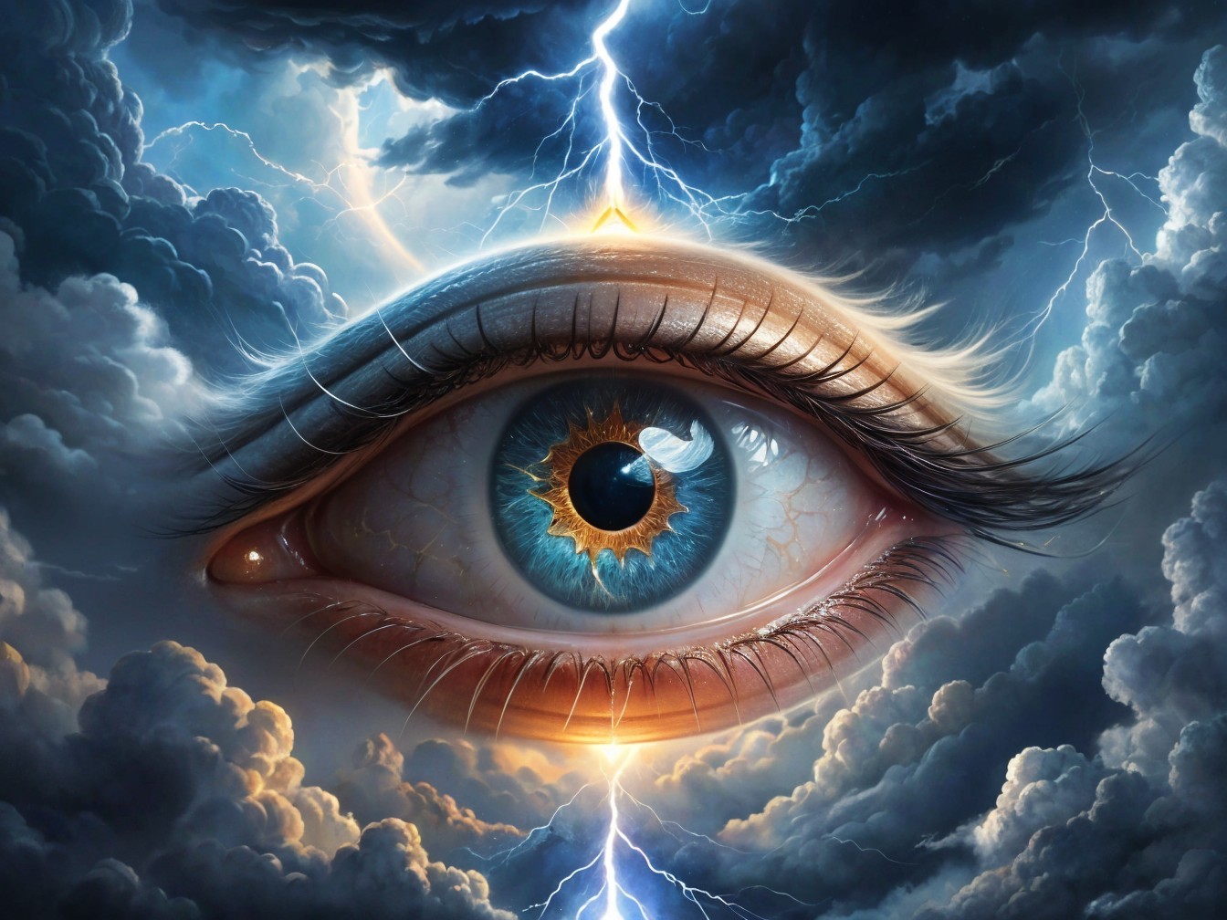 Detailed Macro Shot of a Light-Blue Human Eye