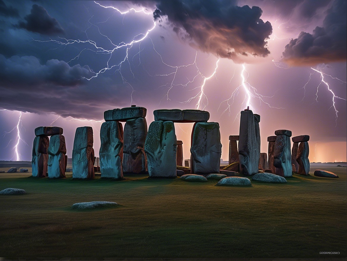 Stonehenge Under Stormy Sky with Lightning Strikes