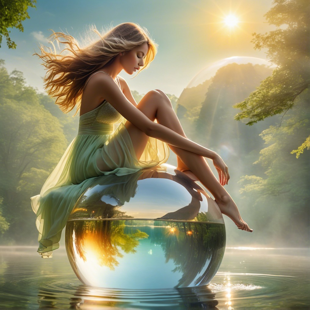 Young Woman in Ethereal Dress by Tranquil Lake