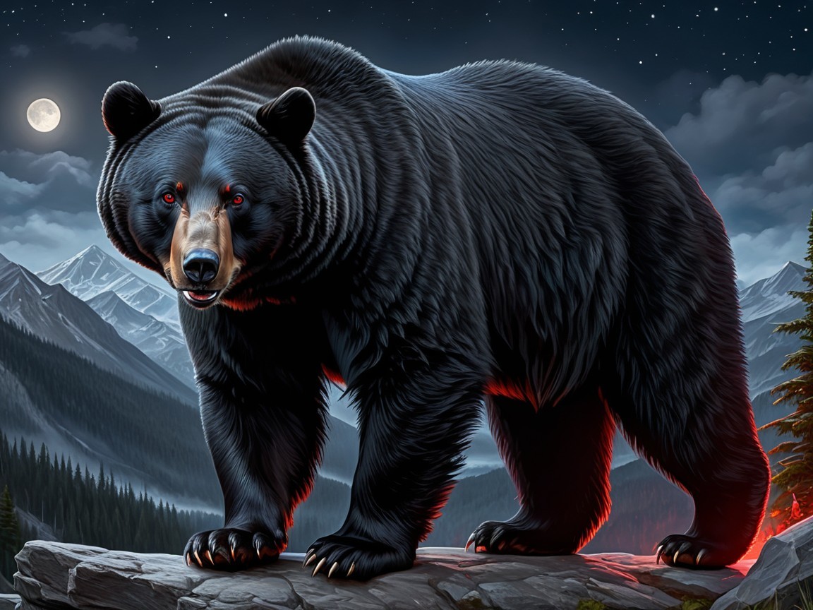 Majestic Black Bear Under Full Moonlight in Nature