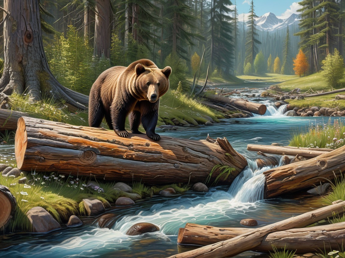 Majestic Brown Bear in Serene Natural Landscape